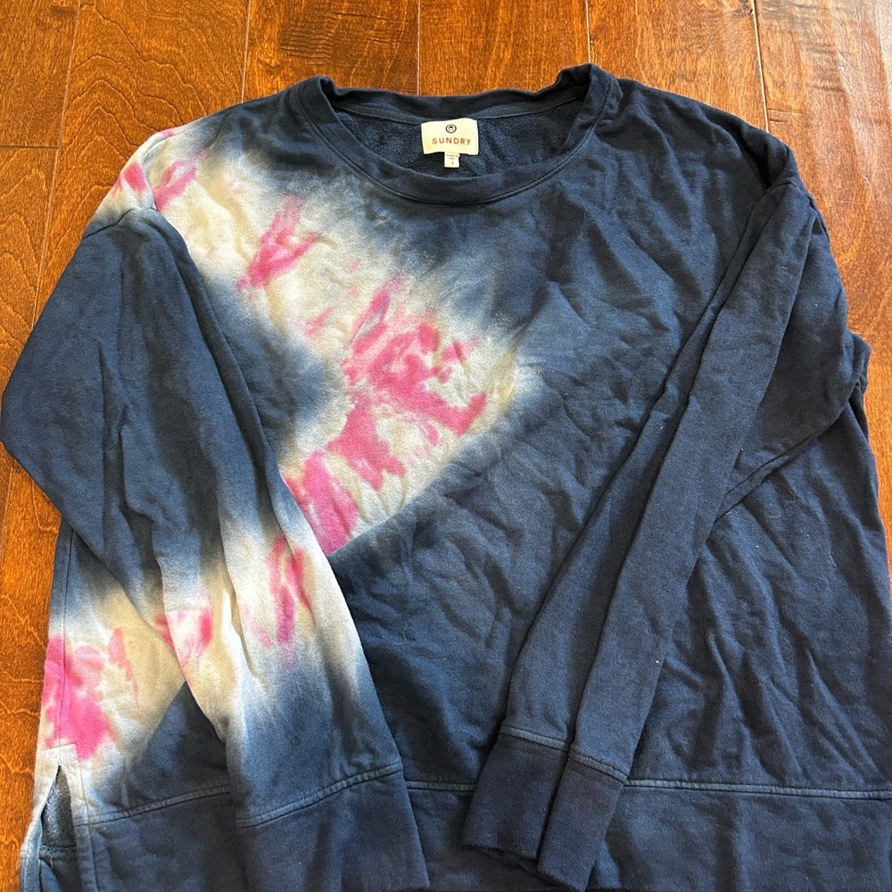 Sundry Blue and Pink Tie-Dye Pullover